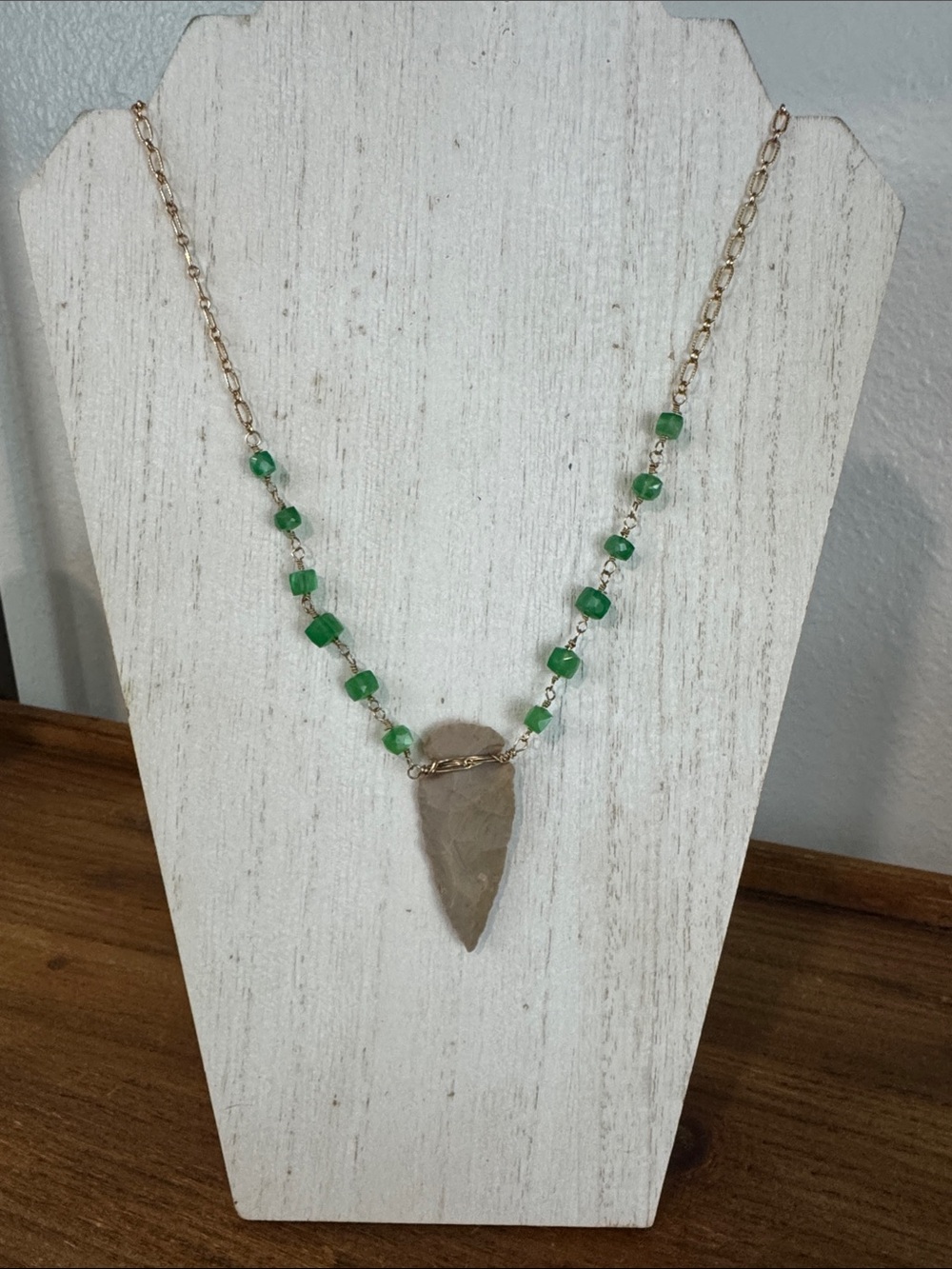 Handmade Green Beaded Arrowhead Necklace
